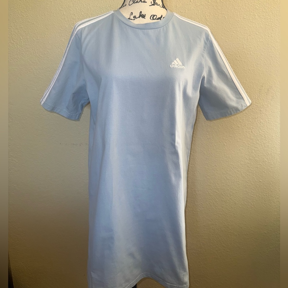 Preowned Adidas Women Lt Blue Cotton Short Sleeve Crewneck T-Shirt Dress, Small